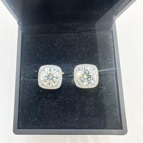Huge GRA Moissanite Diamond Earrings Micro Pave Halo Set 18K White Finish 6 Ct - Picture 9 of 12